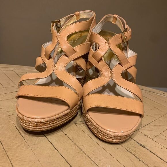 MICHAEL Kors Tan Strappy Wedge Sandals Size 9 - Picture 6 of 12